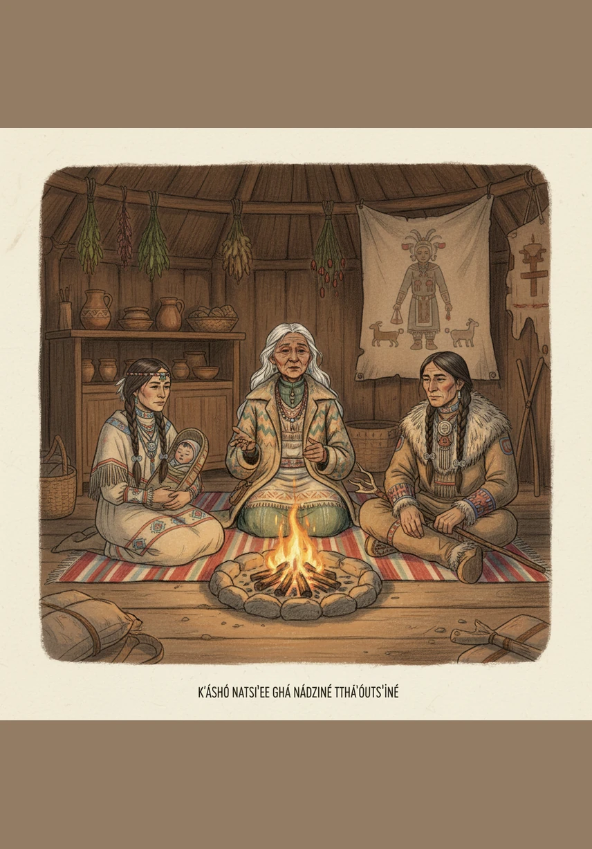 An Elder sits in the center of the room, her voice a low, steady river flowing through the history of the stars and the seasons. T’änis listens with her whole heart, understanding that these stories are the living maps of who she is and where her people come from.