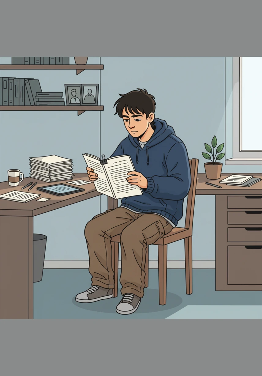 The AI-generated script is flawless, with perfect pacing and clever dialogue that Leo could never have imagined on his own. He reads through the pages, feeling a mix of relief and a strange, cold distance from the words he didn't actually write.