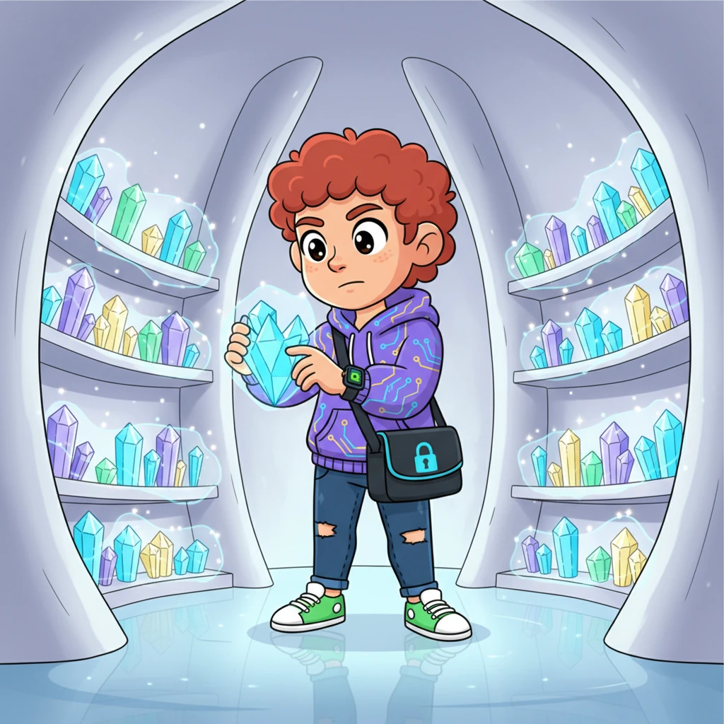 Deep inside the fort, Cody carefully constructed the "Memory Vault," a sparkling room filled with shelves of glowing data crystals. This vault was where all the fort's important secrets and memories would be safely stored, protected by invisible shields. Only trusted friends could access its precious information.