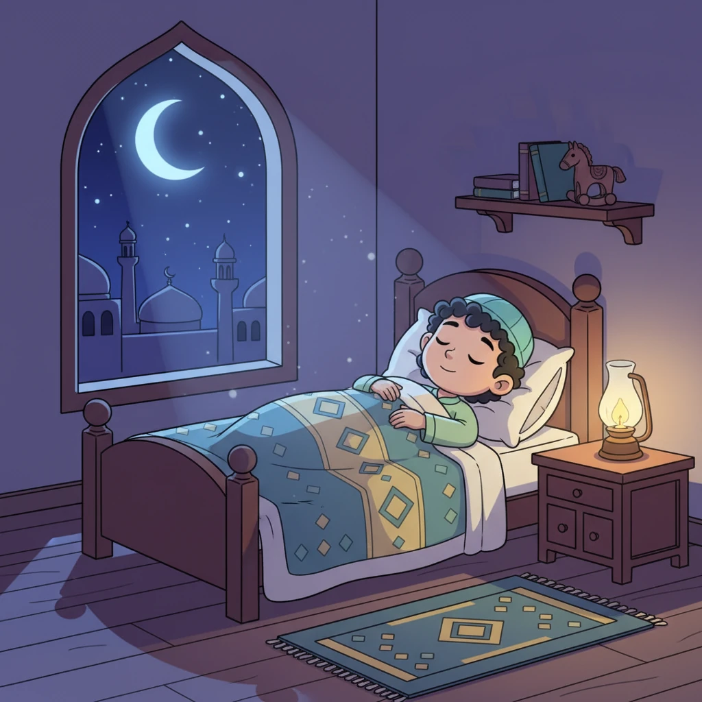 رات کے اندھیرے میں، بلال اپنے بستر پر گہری نیند سو رہا تھا۔ چاند کی روشنی اس کے کمرے میں ہلکی سی جھلک رہی تھی، اور ستارے آسمان پر چمک رہے تھے۔ بلال ایک آرام دہ اور پرسکون خواب میں تھا۔