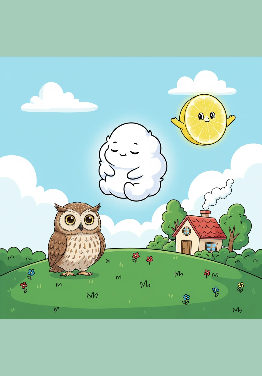 Pip is a tiny, fluffy white cloud waking up in a bright blue sky. He stretches his wispy arms and looks around at the big, beautiful world below him.