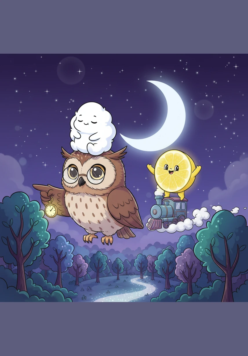 A tiny, twinkling star appears in the deep purple sky and winks at Pip. Pip follows the star’s friendly light as he looks for a cozy place to rest his head.