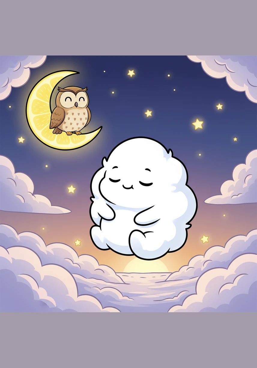 With a happy sigh, Pip closes his eyes and drifts off into a world of sweet dreams. The stars watch over him as he sleeps soundly until the morning sun returns.