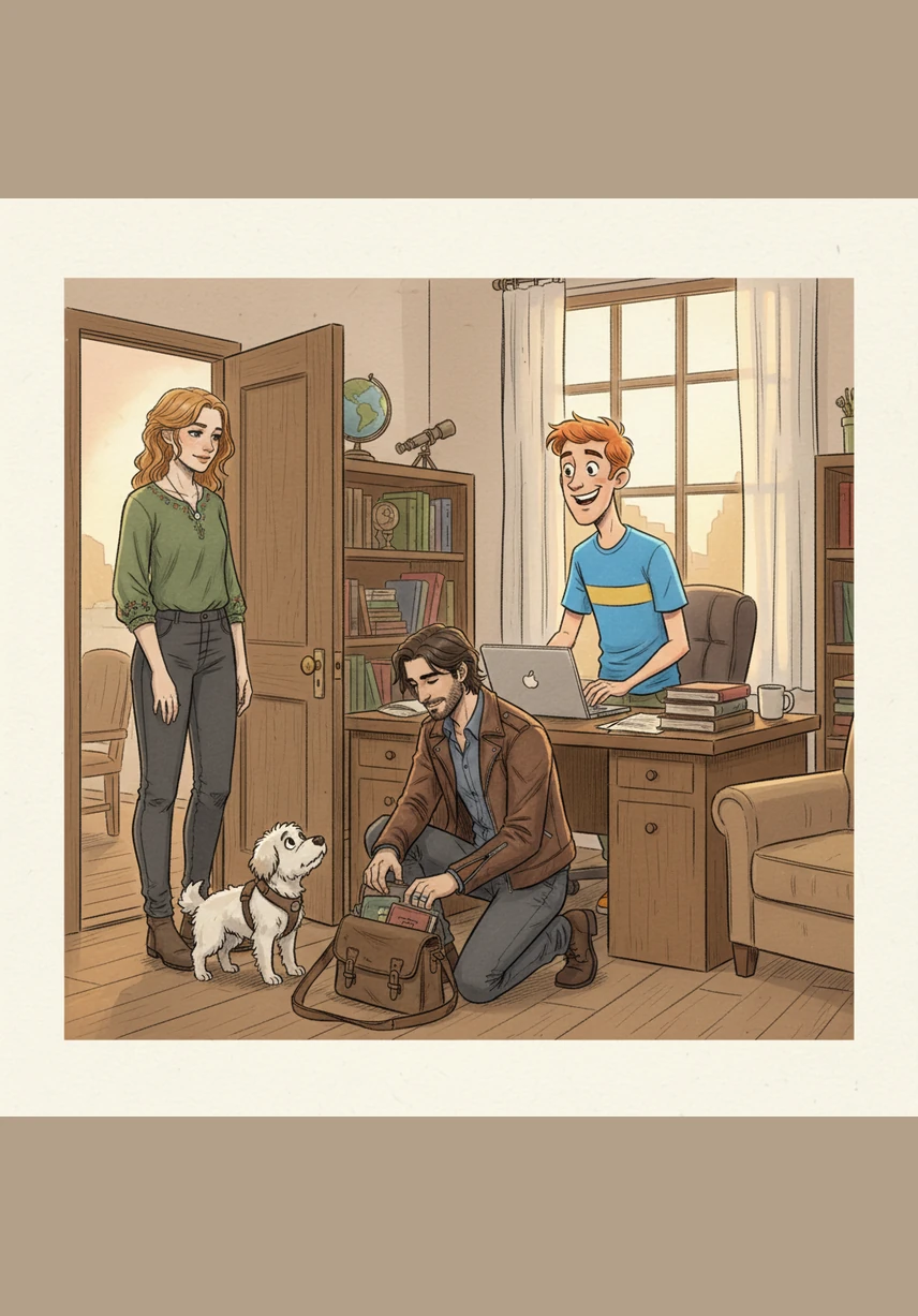 Sarah stood by the office door in her denim jacket, her sunglasses perched atop her blonde hair. Even though the workday was over, she listened intently as Adam talked excitedly about his weekend plans, her warm smile never wavering as she nodded along to his every word.