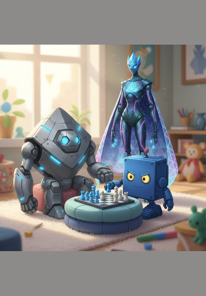 They were soon joined by Parallelogram and Trapezoid, who were resting by the banks of a wide, rectangular river. Though their shapes were unique, they all shared the bond of having four sides and four corners, feeling safe in their familiar, sturdy world.