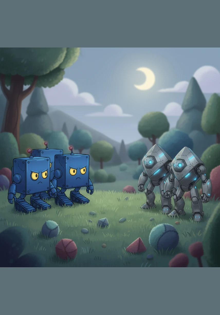 At first, both groups stood apart with uncertainty, not knowing how to interact with shapes so different from themselves. The squares worried about the sharp points of the newcomers, while the triangles thought the four-sided shapes looked a bit too sturdy and stiff.