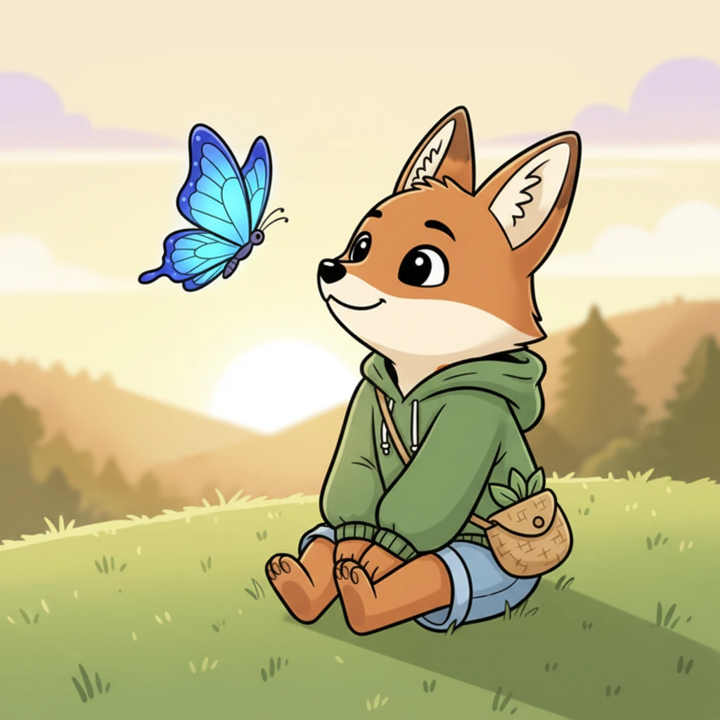 As he rested, a bright blue butterfly fluttered gracefully nearby, its wings like stained-glass windows. It danced through the air, performing a silent ballet just for Jasper. He watched, mesmerized by its beauty.