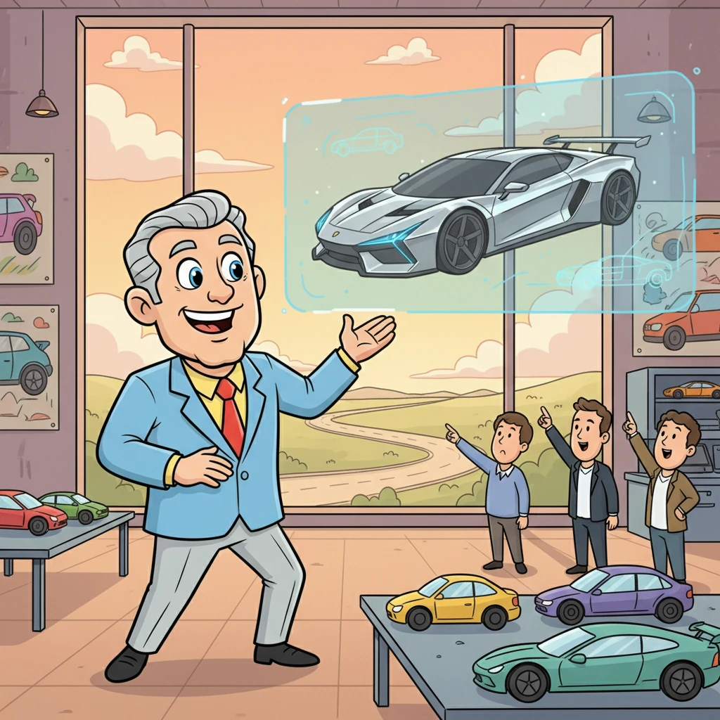 Dexter's innovative ideas propelled him up the ladder, and he became a big boss, overseeing many car projects. Still, his heart yearned for something more, a car that was entirely his own dream, a vehicle unlike any other on the road. He felt a new adventure calling him.