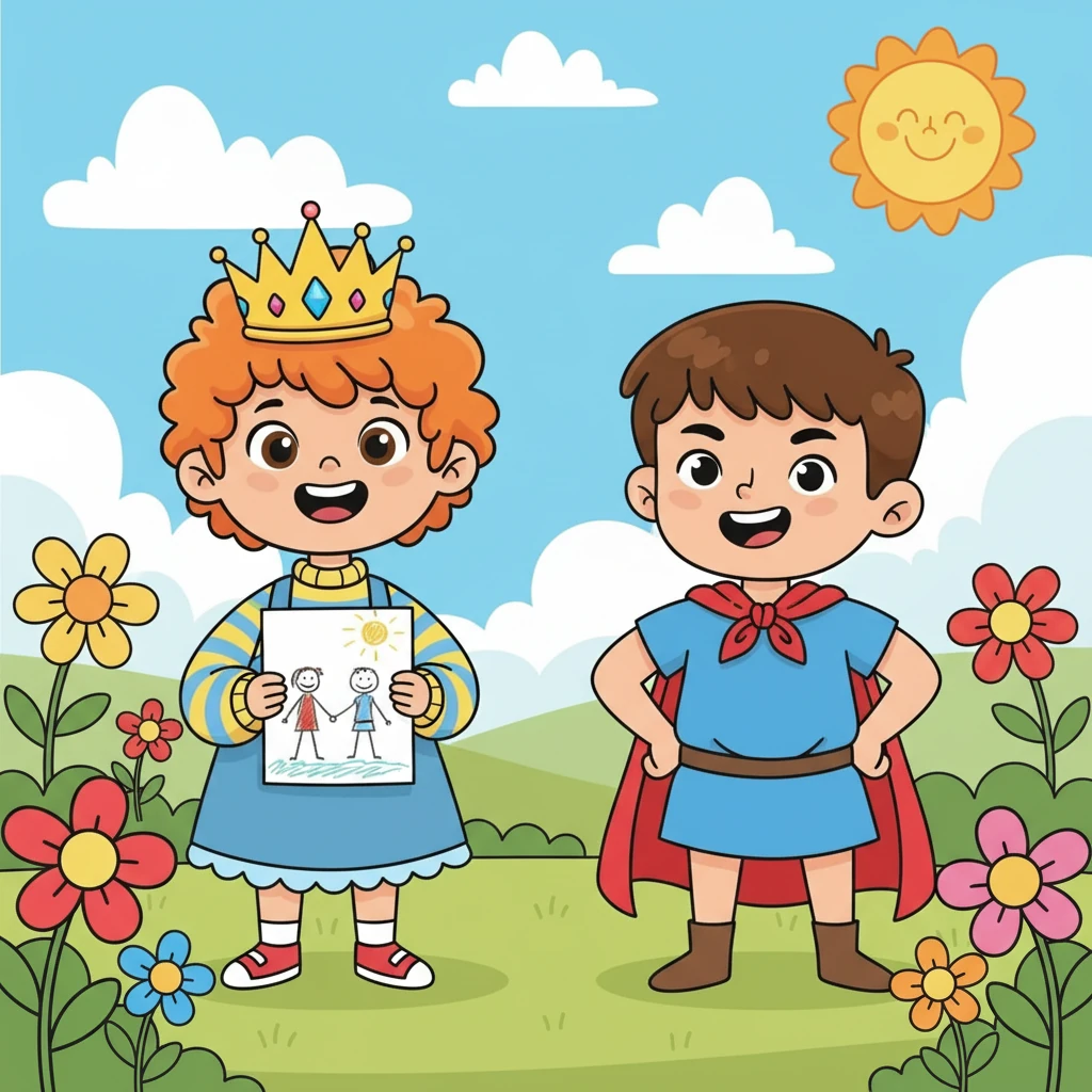 לחן, כבר ילדה גדולה, לובשת כתר של נסיכה, מחזיקה בידיה ציור שלה. שי, עוטה גלימת גיבור-על, מצחקק בהתרסה. כל אחד מהם מראה את הכוח והגאווה שלו, כשהם יודעים שהם אהובים ללא תנאי.