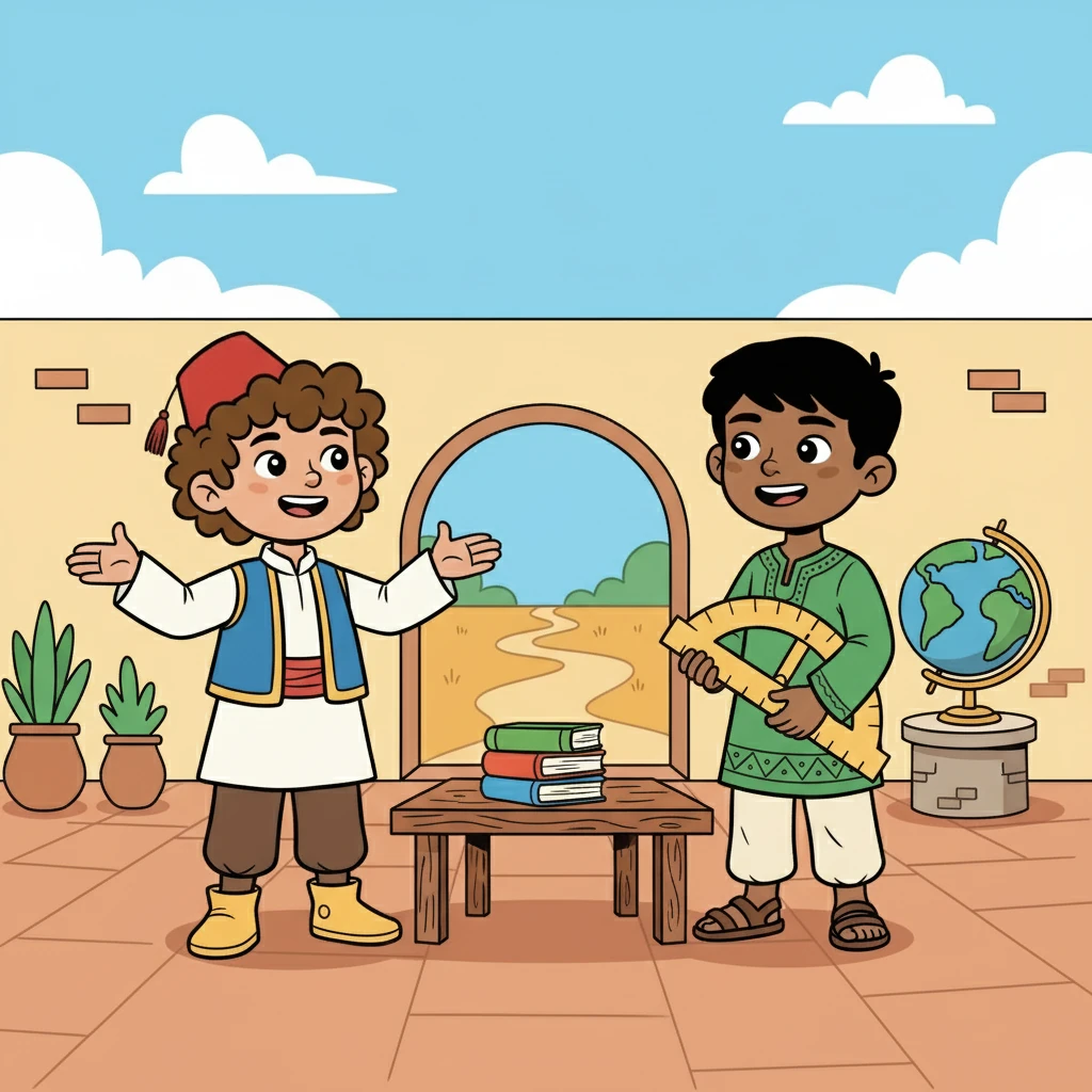 نظر يحيى إلى خالد وقال: "هيا بنا نحاول! لنحل هذه المسألة معًا". ابتسم خالد، متحمسًا لهذه الفكرة. شعرا بالتشوق لمواجهة التحدي.