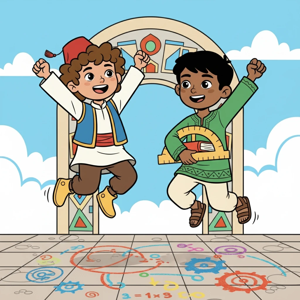 عندما وصلا إلى الحل النهائي، صرخا بفرح: "وجدناها!" كانت الإجابة صحيحة. شعرا بالفخر والسعادة بإنجازهم.