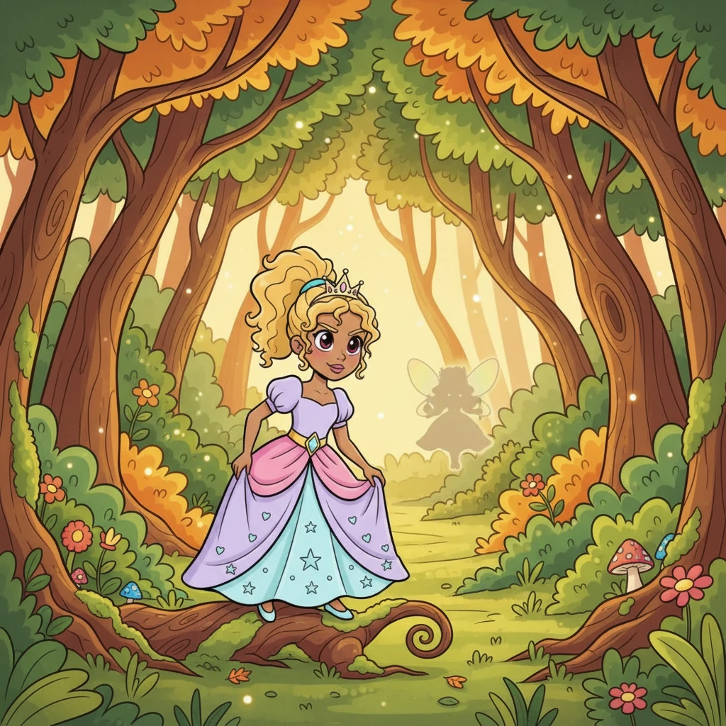 One afternoon, Petunia heard whispers of a wise old forest fairy known for granting wishes. With a determined sparkle in her eye, she donned her favorite cheerful gown and tiptoed into the enchanted woods, where trees twisted into playful shapes. Sunlight dappled through the vibrant leaves, illuminating her path.