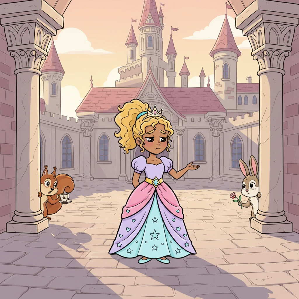 Days turned into weeks. No one dared to share a clumsy joke or a silly mistake with Petunia anymore. Her friends stopped giggling about mud puddles or tangled hair, fearing their imperfections would seem too stark next to hers. The lively castle grew strangely quiet around the princess.