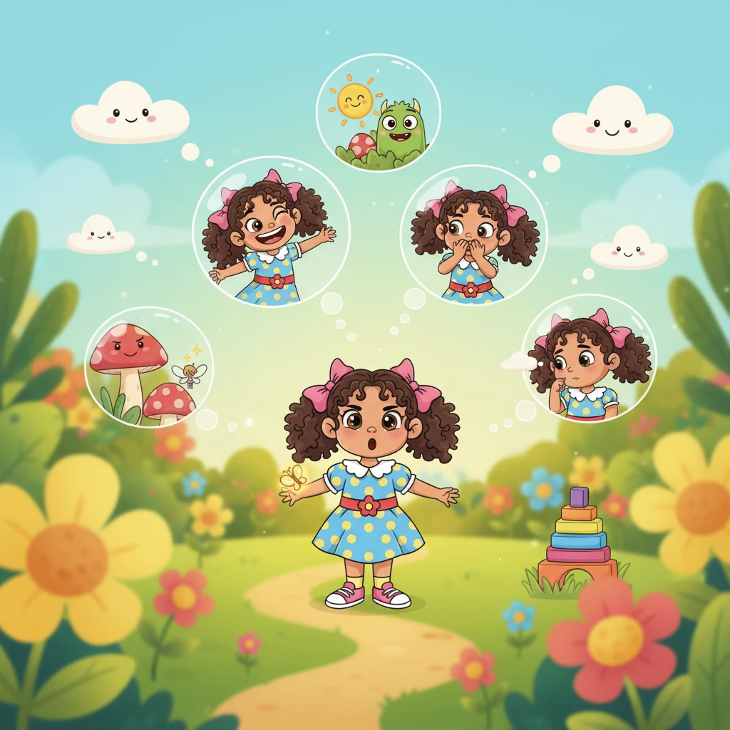 Luna aprende que sus emociones son muchas y variadas, como la alegría, el miedo juguetón o la sorpresa al ver algo nuevo. A veces, cuando algo no sale como ella quiere, puede sentir un poco de enojo, y eso está bien. Todas estas emociones son normales y la ayudan a entenderse mejor en cada situación, como pequeños amigos que le susurran cómo se siente.