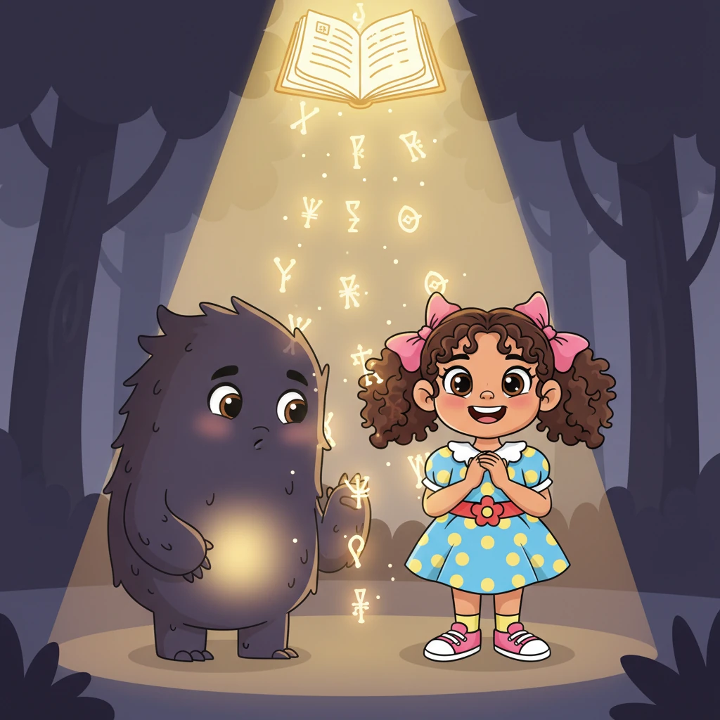 Pero Luna recuerda que cuando tiene miedo, puede confiar en Dios. Con ojos llenos de esperanza, ella sabe que Dios la cuida y que su palabra es una luz que ilumina la oscuridad. El monstruo de sombra se encoge y parece más amigable, porque la confianza en Dios ahuyenta el miedo.