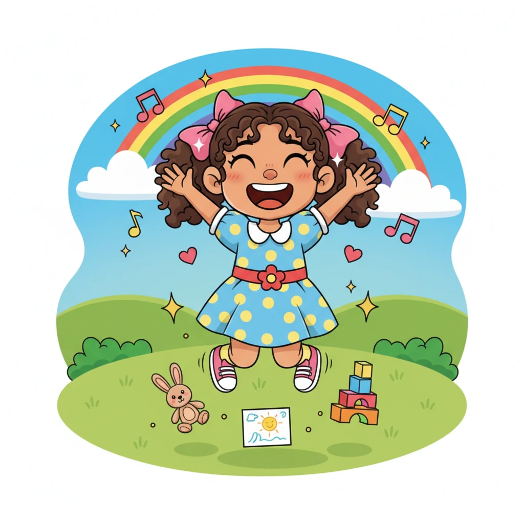 Ahora, Luna siente LA FELICIDAD, un estado de ánimo maravilloso donde se siente plenamente satisfecha y alegre. Es ese momento en que consigue lo que tanto deseaba o disfruta de algo bueno, y su corazón se llena de una alegría inmensa. Su sonrisa es tan grande que parece que va a estallar de pura dicha.