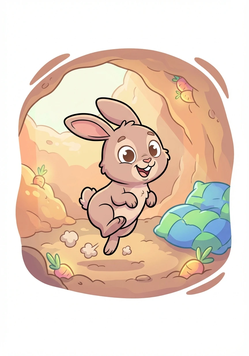 Bruno the bunny was small and soft. He loved hopping around his cozy burrow.