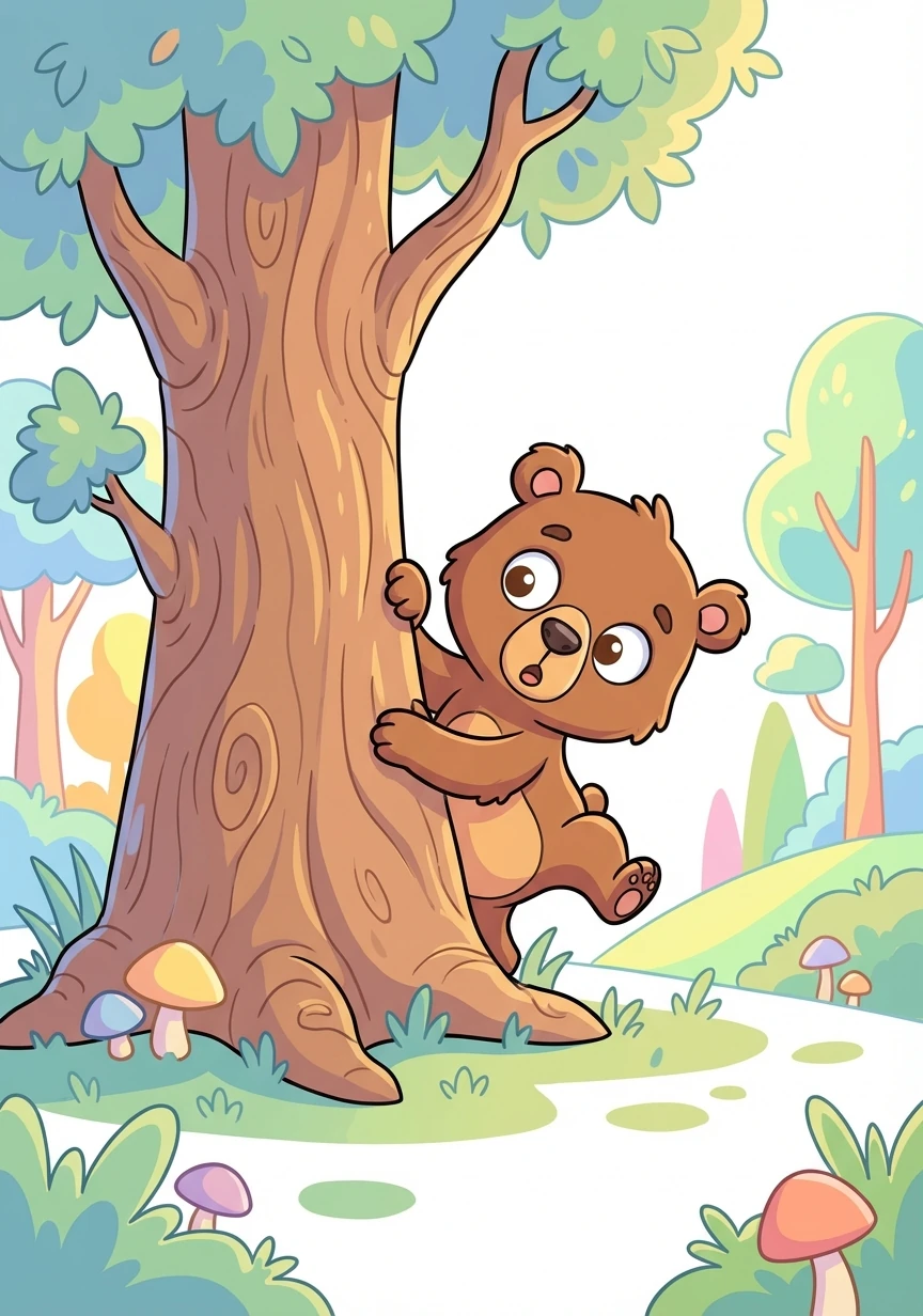 He peeked behind a big tree and saw what made the noise.