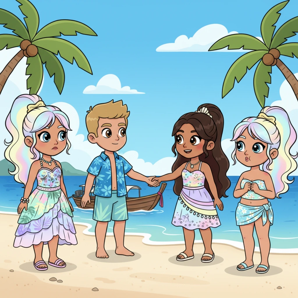 Just as everyone was getting to know Harley, another boat arrived, bringing the stylish Anjelyka. With a determined sparkle in her eye, she scanned the group and, much to Riley's surprise, made a beeline straight for James, engaging him in an overly friendly chat. Riley's happy smile faltered just a tiny bit.