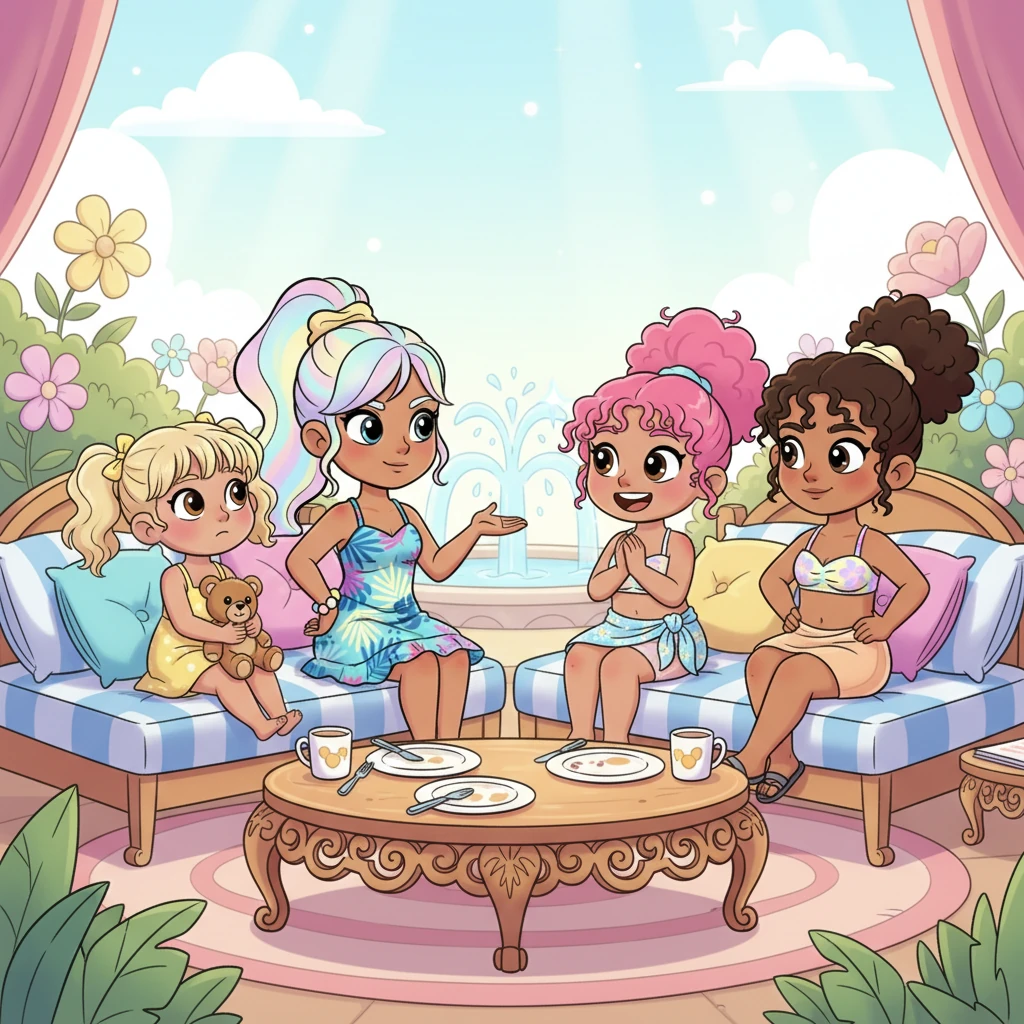 The next morning, Lexi, Charlee, Zoe, and Harper gathered on the comfy daybeds, discussing Anjelyka's actions. Lexi firmly stated that Riley and James were a perfect match, while Charlee nodded emphatically. Harper, in her sweet, slightly confused way, wondered aloud why Anjelyka didn't just find her own "super-duper friend."