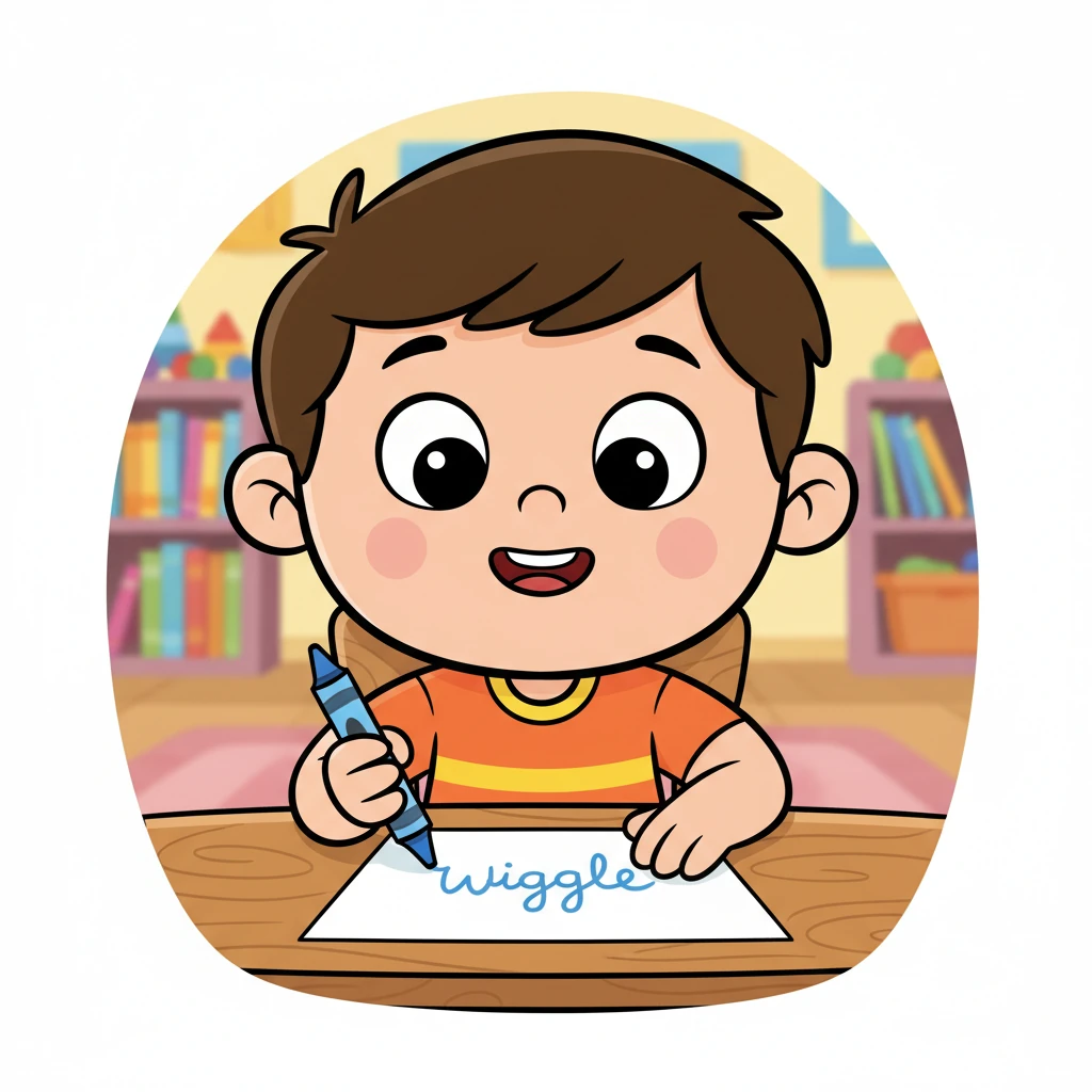 Pip is back at his table, the room is normal again, and Wiggle is once more a simple, wobbly blue line on the paper. But Pip smiles, a knowing twinkle in his eyes, clutching his crayon. He knows the magic of imagination is always there, ready for their next wobbly wonder.