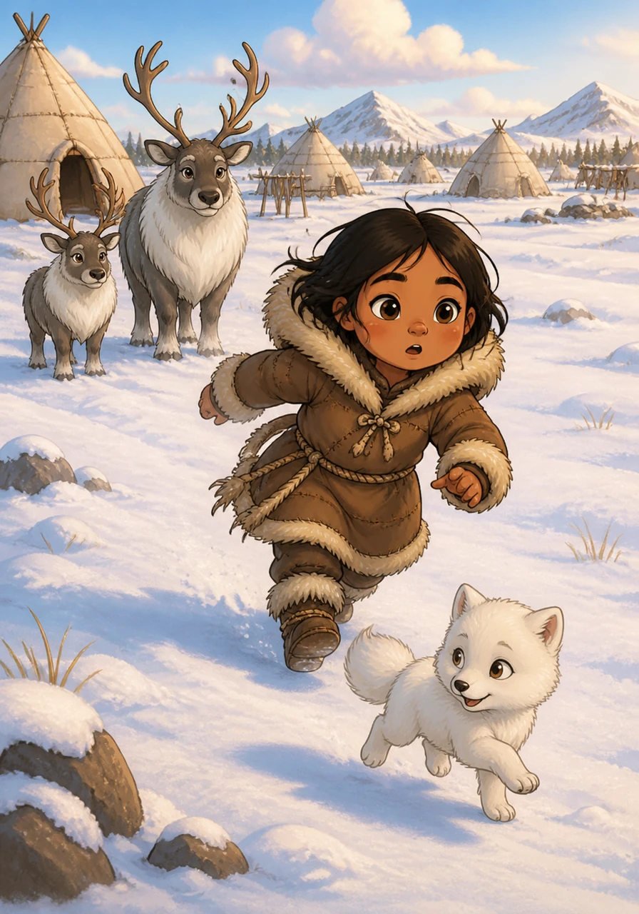 Liv joue joyeusement près de son village inuit, mais elle est soudainement distraite par un petit renard polaire et s'éloigne imprudemment dans l'immensité blanche de la toundra.