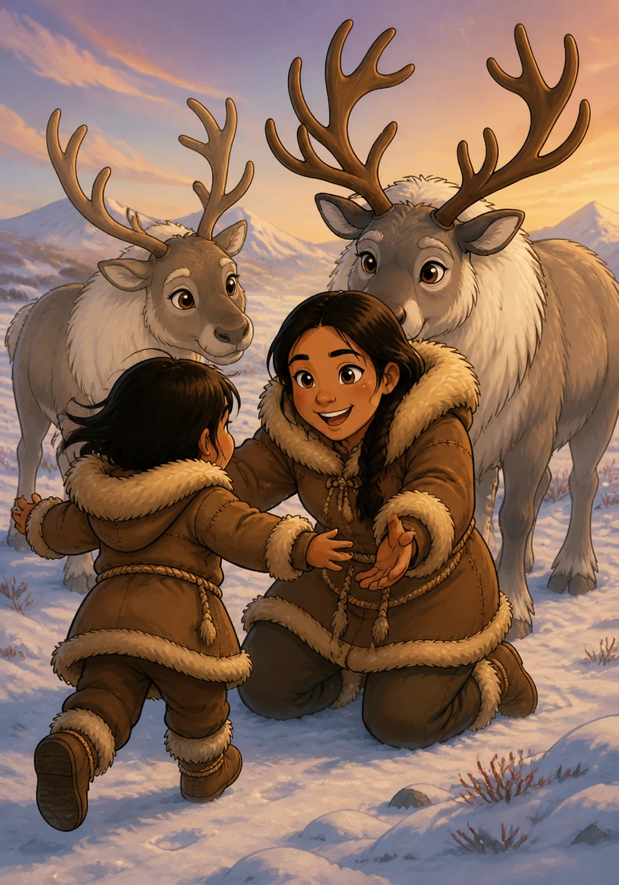 Liv court vers ses parents qui tombent à genoux de joie, ramenant avec elle le secret de la survie et un lien éternel avec l'esprit sauvage de la nature arctique.