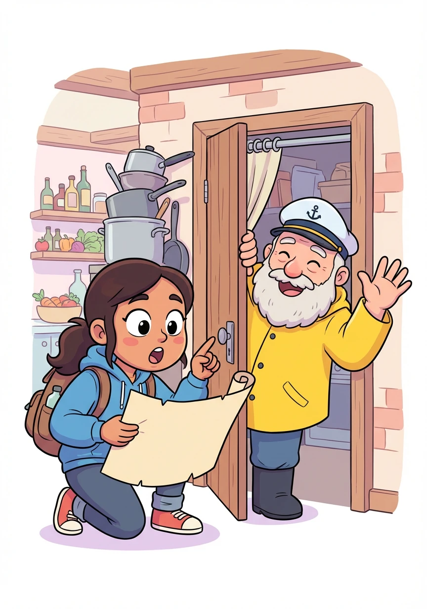 The map led them to a hidden passage behind the hotel kitchen, where they encountered a friendly old fisherman named Captain Joe, who knew the hotel's secrets.