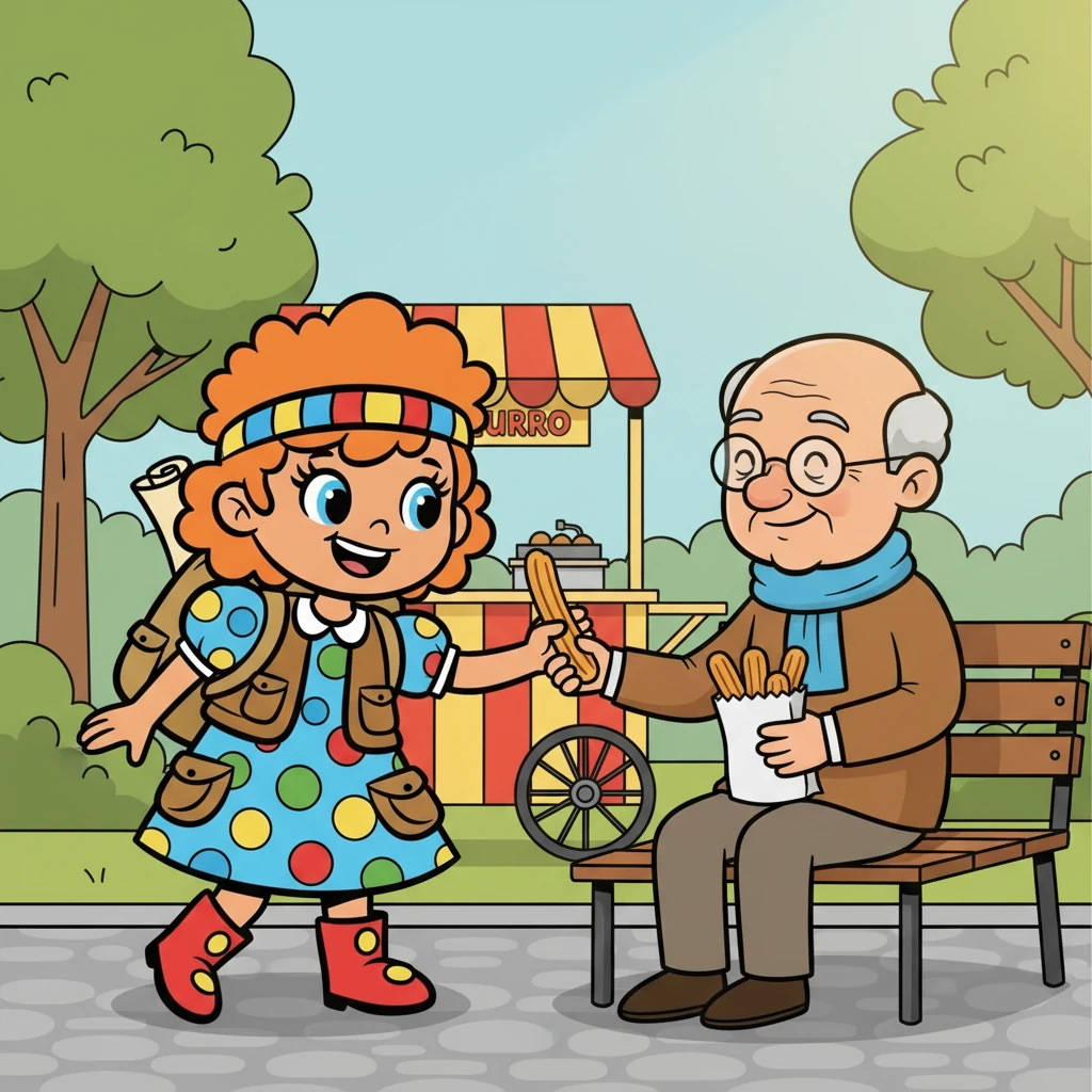 Um dia, um cliente especial apareceu: um velho senhor com um sorriso gentil. Ele sempre pedia churros e conversava com Rosa, incentivando-a a acreditar em si mesma.