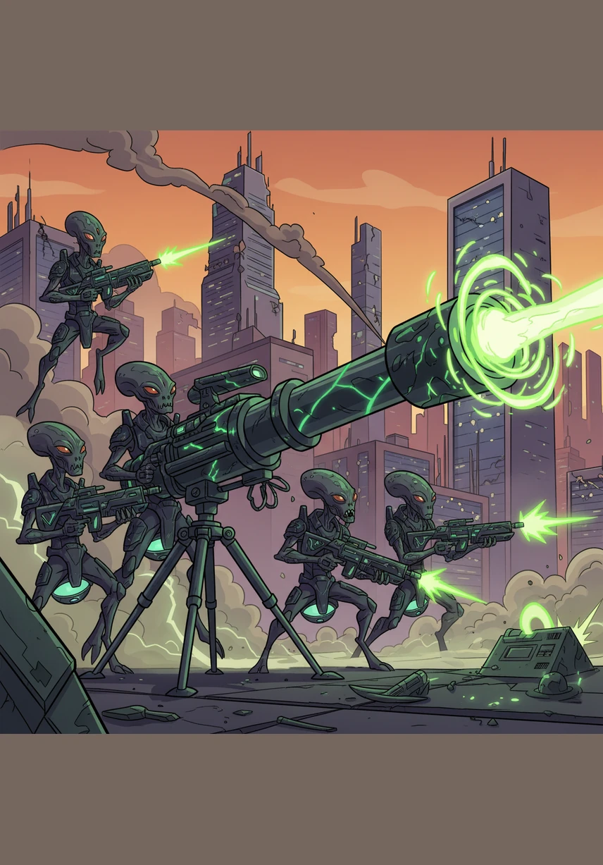 The aliens use the metal to make guns. These powerful weapons emit a strange energy that can make people freeze instantly in their tracks.