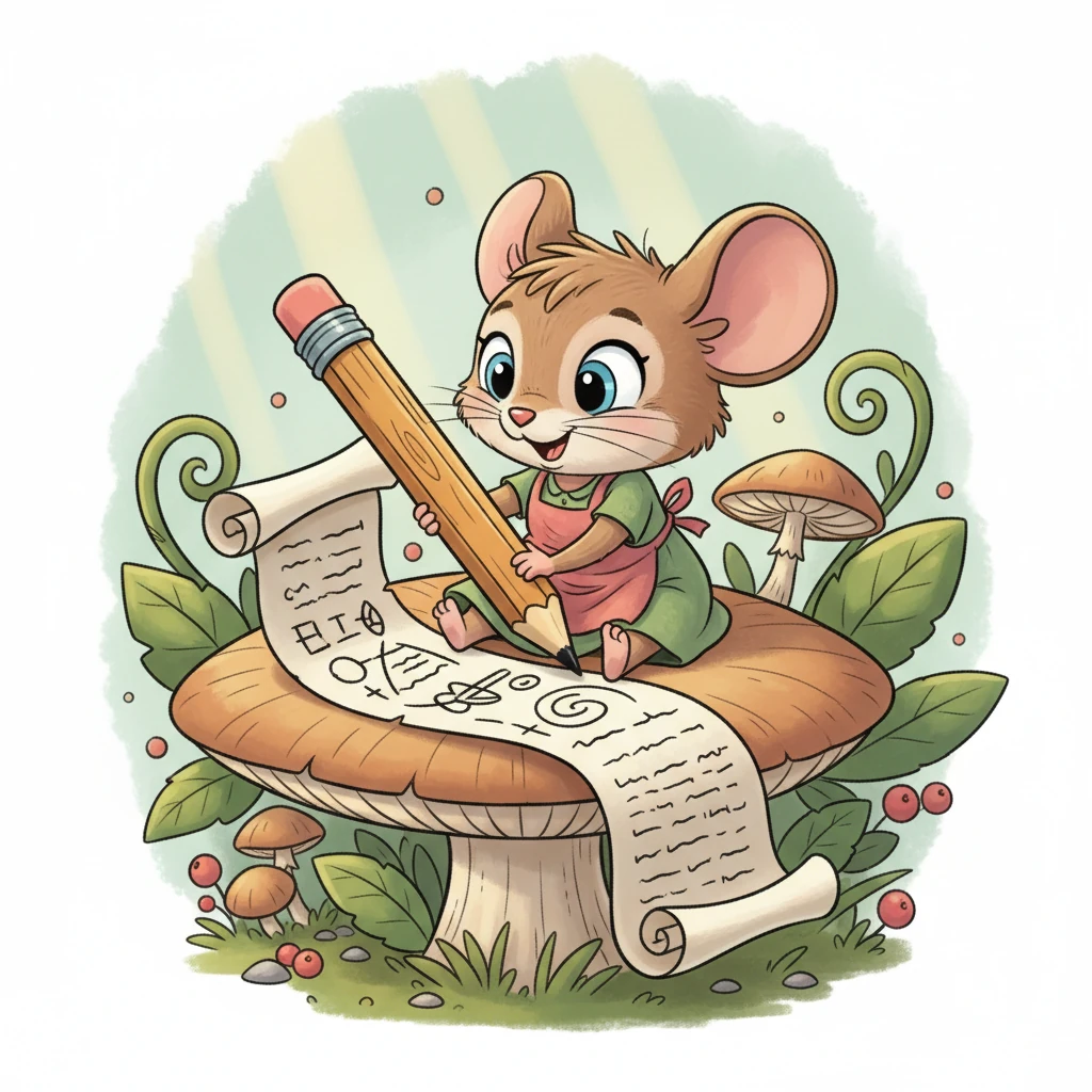 Pipoca, uma ratinha minúscula e cheia de energia, senta-se em uma mesa feita de cogumelos, seus olhos brilhando com uma ideia colossal. Ela decide organizar a maior e mais alegre Festa da Amizade que a floresta já viu! Com um lápis maior que ela, Pipoca começa a esboçar planos grandiosos em uma folha gigante.