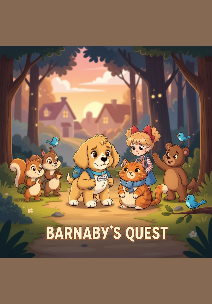 With the silver string held firmly but carefully in his mouth, Barnaby began his quest to find the balloon's owner. He held his head high, making sure the red balloon bobbed visibly above the tall green grass. Every step he took felt like a step toward a new friendship.