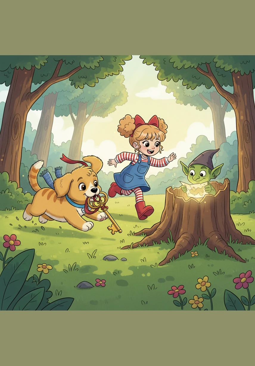 Suddenly, a mischievous gust of wind swept through the park, tugging the balloon upward toward the clouds. Barnaby didn't hesitate; he leaped into the air with all his might, catching the string just in time. He landed softly on the grass, panting happily with his prize still safe.