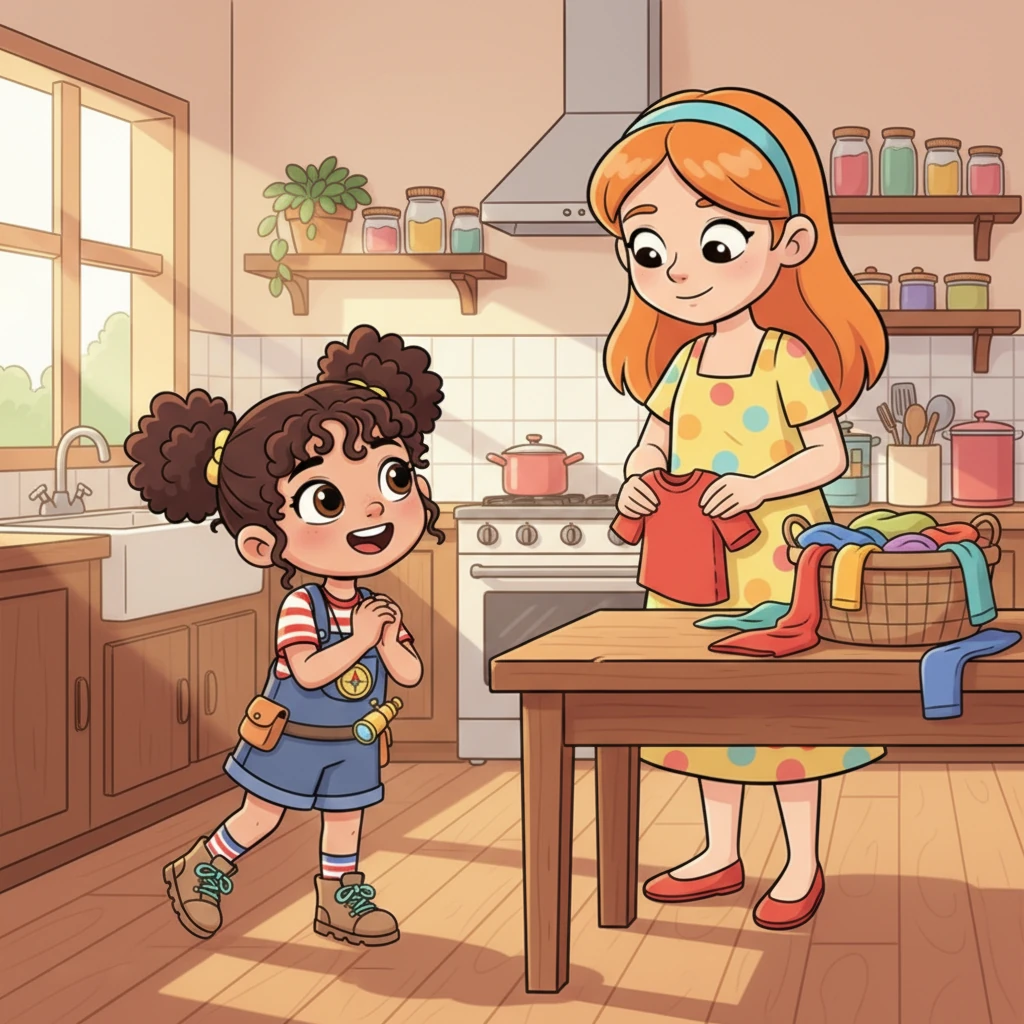One sunny morning, Mia, with sparkling eyes, asked her mom, “Mom, what is it like to go on an adventure?” Her mom, busy with her chores, simply smiled and stayed silent, leaving Mia's question hanging in the air. Mia repeated her question, but her mom still offered no words of explanation.