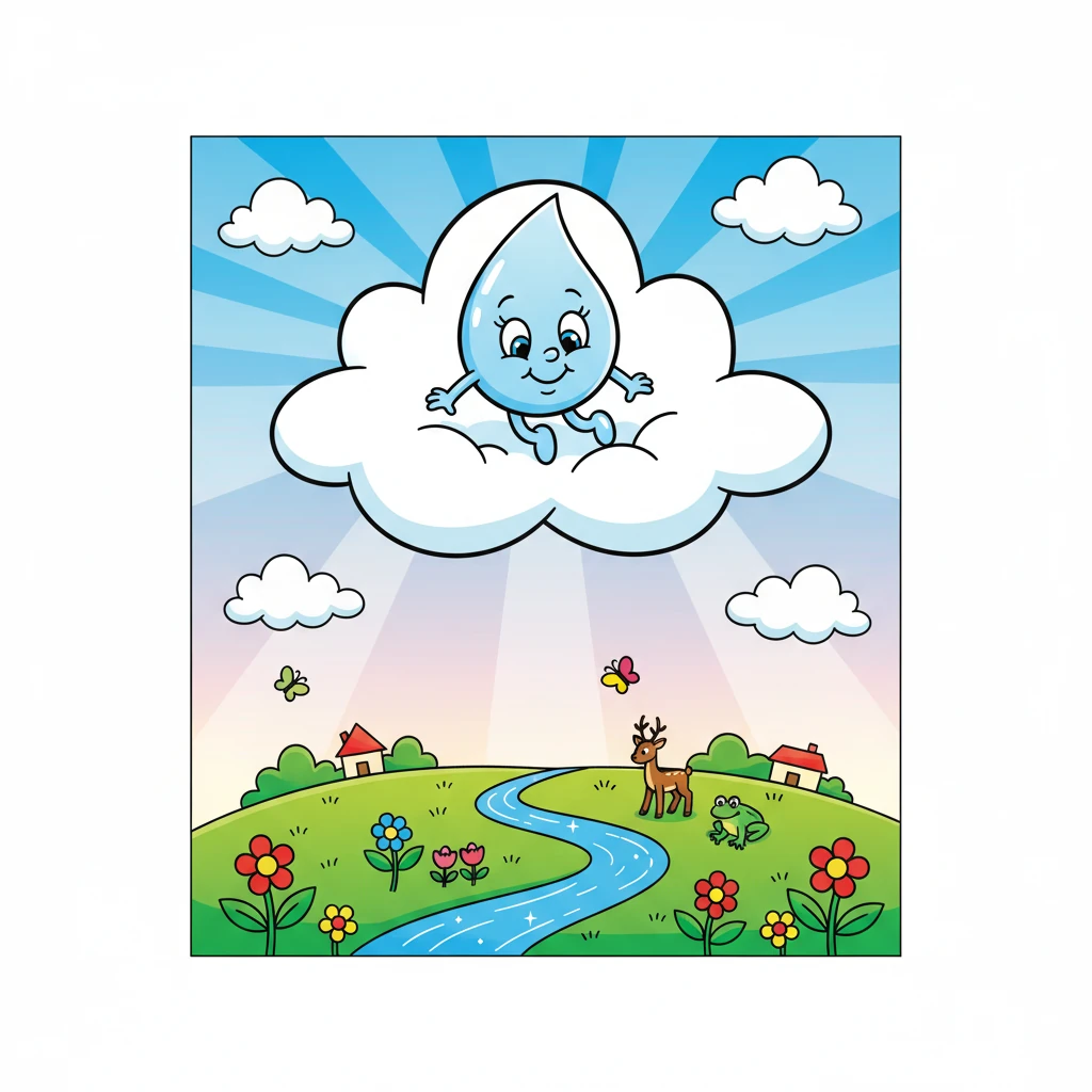 Η Σταγονούλα ήταν μια μικρή, χαρούμενη σταγόνα νερού που ζούσε ψηλά στα σύννεφα. Αγαπούσε να παρατηρεί τον κόσμο από ψηλά, βλέποντας τα πάντα να ανθίζουν και να αναπτύσσονται. Ήταν περίεργη και πάντα αναρωτιόταν για το τι υπήρχε κάτω.