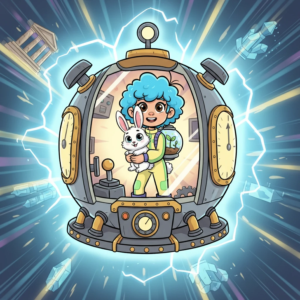 Аяла қоянды уақыт машинасына салып, болашаққа саяхат жасайды. Машинаның жарығы жарқ етіп жанады, олар өткенге, қазіргі заманға аттанады. Мақсат – болашақты құтқару.