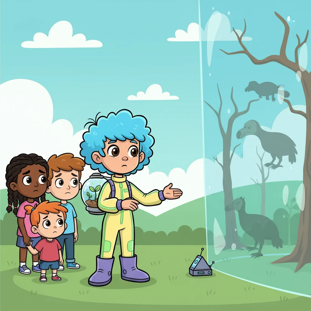 Аяла балаларға голограмма арқылы болашақты көрсетеді. Қураған ағаштар, жоғалған жануарлар балалардың көңілін түсіреді. Бекзат: «Біз не істей аламыз?» деп сұрайды.