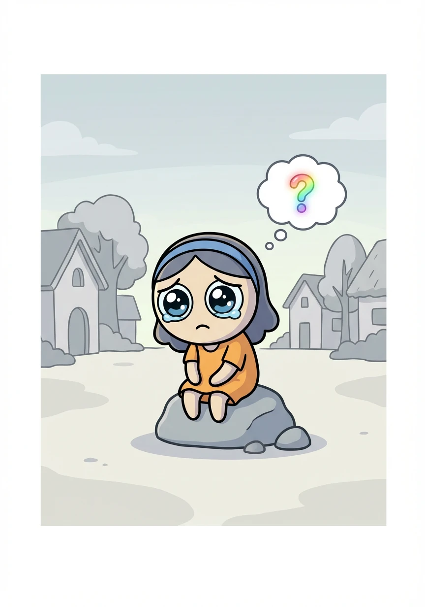 Rina sangat sedih melihat desanya menjadi abu-abu. Dia memutuskan untuk mencari tahu ke mana perginya semua warna itu dan mengembalikannya ke desanya.