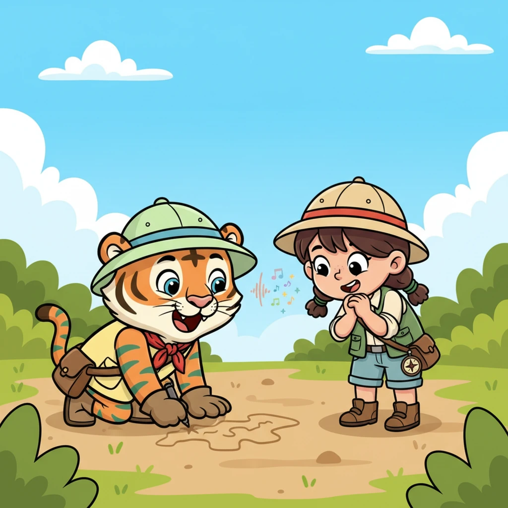 Leo whispered his clever plan to his eager friends, drawing quick diagrams in the dirt with his paw. Their eyes widened with excitement and a mischievous glint. A ripple of giggles spread through the group as they prepared for their playful mission.