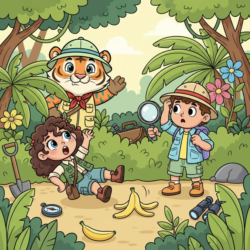 The outer people stumbled and grumbled, their plans turning into a comical mess. They couldn't find their tools, slipped on cleverly placed banana peels, and scratched their heads in confusion. The jungle seemed to be playing tricks on them at every turn.