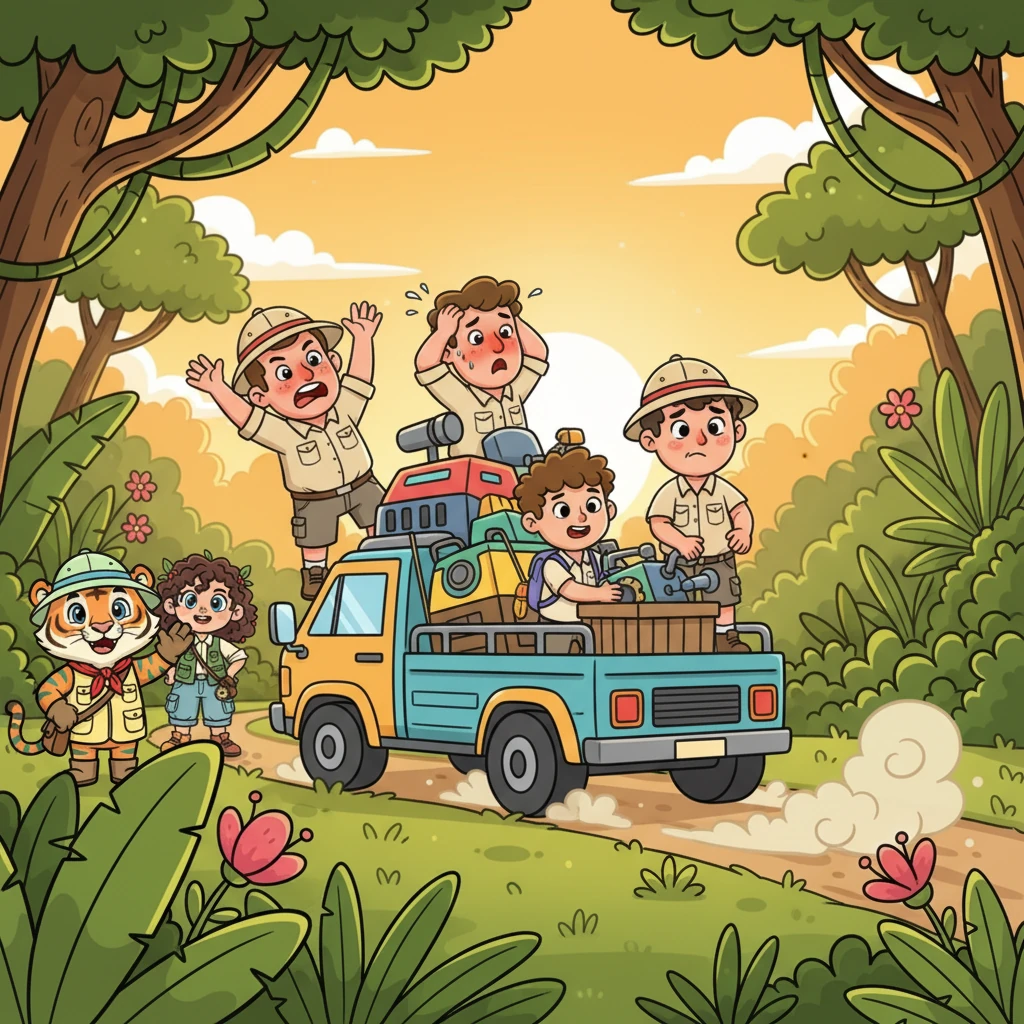 Frustrated and bewildered, the outer people finally threw up their hands in defeat. They packed up their noisy machines, muttering about the jungle being too wild and unpredictable. With a final, exasperated sigh, they drove away, leaving the forest in peace.
