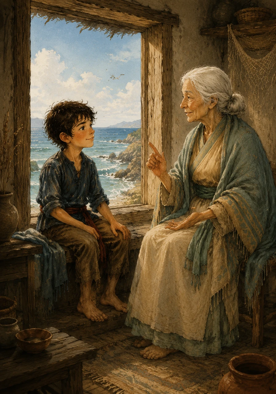 Young Kian sat by the window of his cozy cottage, watching the waves meet the sky while his grandmother shared ancient wisdom. She told him that while the world was vast and full of mystery, his own curiosity would always be his most reliable compass.