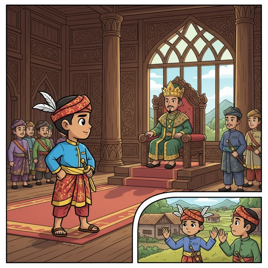 Kehebatan Hang Tuah menarik perhatian Sultan Melaka. Sultan mengundang Hang Tuah untuk berkhidmat sebagai hulubalang. Hang Tuah menerima tawaran itu dengan bangga, meninggalkan kampung halaman dan sahabatnya, Hang Jebat.