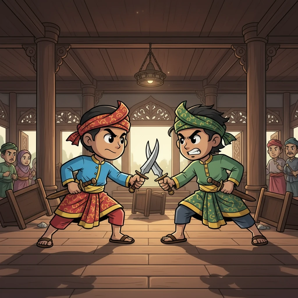 Akhirnya, Hang Tuah kembali untuk menyelesaikan kekacauan. Pertarungan antara Hang Tuah dan Hang Jebat menjadi legenda, menunjukkan pengorbanan dan kesetiaan yang abadi. Kisah ini mengajarkan kita tentang nilai persahabatan dan keberanian.