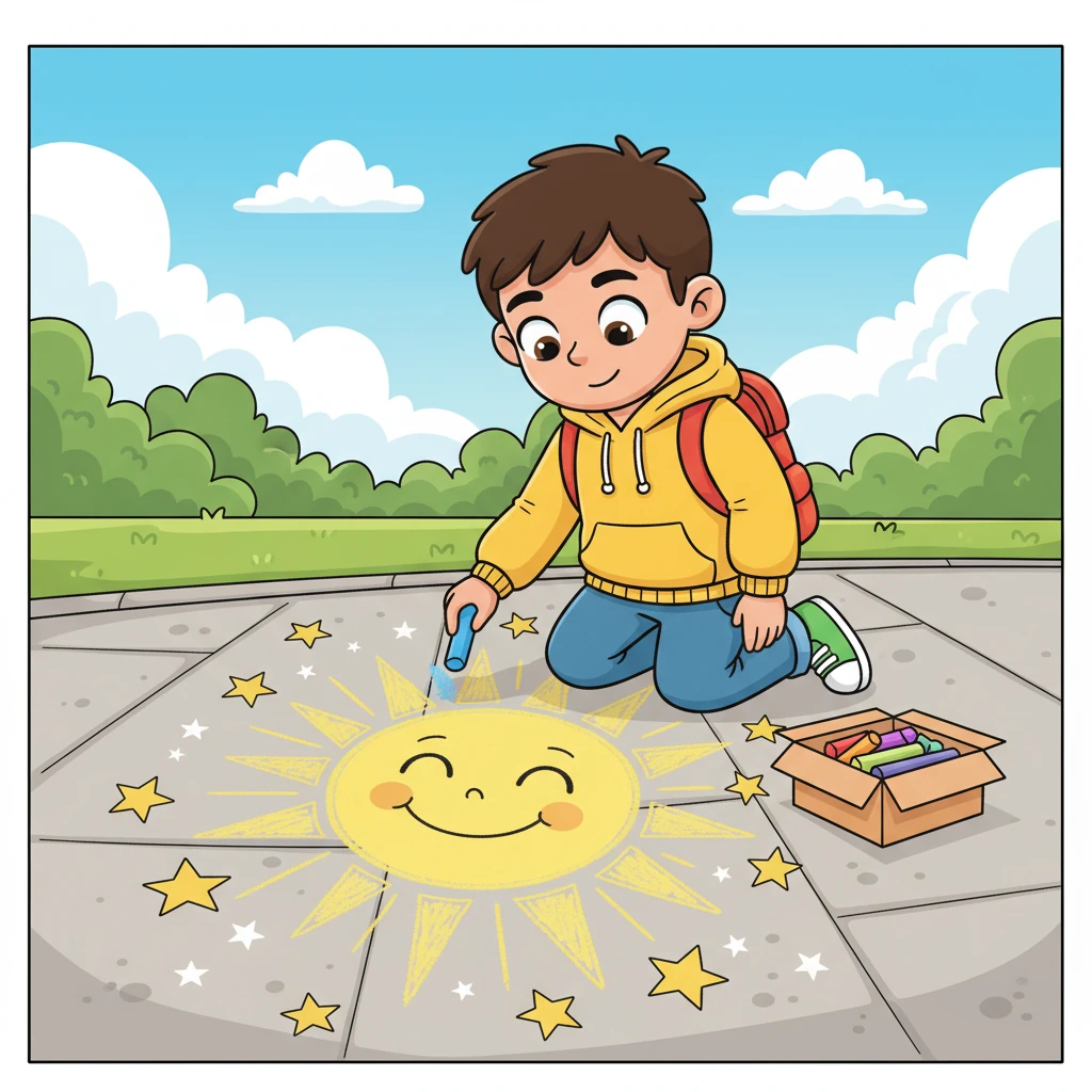 With a renewed burst of hope, Leo pulled out a box of colorful chalk. He began to draw a giant, cheerful message on the paved path, sparkling with stars and a big smiling sun. This time, he was sure she would see it.