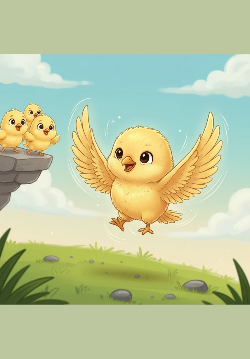 With a courageous hop, Aurelius left the safety of the stone ledge and tumbled into the open air. Just as the ground rushed toward him, he gave a mighty flap, and the wind caught his wings, lifting him upward in a graceful, sweeping arc.