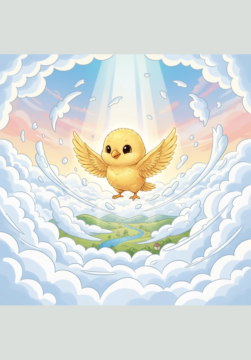 Breaking through the top of the cloud layer, Aurelius found himself in a world of endless blue and brilliant gold. The sun kissed his wings, making them glow so brightly that he looked like a falling star ascending toward the heavens.