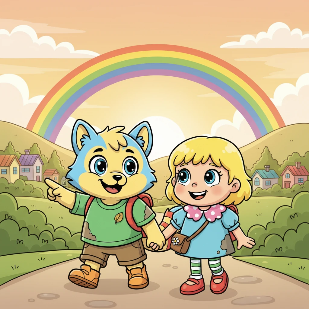 Setelah hujan reda dan pelangi muncul di langit, Bimo dan Kiki berjalan pulang menuju rumah masing-masing. Mereka lelah, tetapi hati mereka penuh kebahagiaan dan kenangan indah. Mereka tahu ini hanyalah awal dari banyak petualangan yang akan mereka jalani bersama sebagai sahabat sejati.