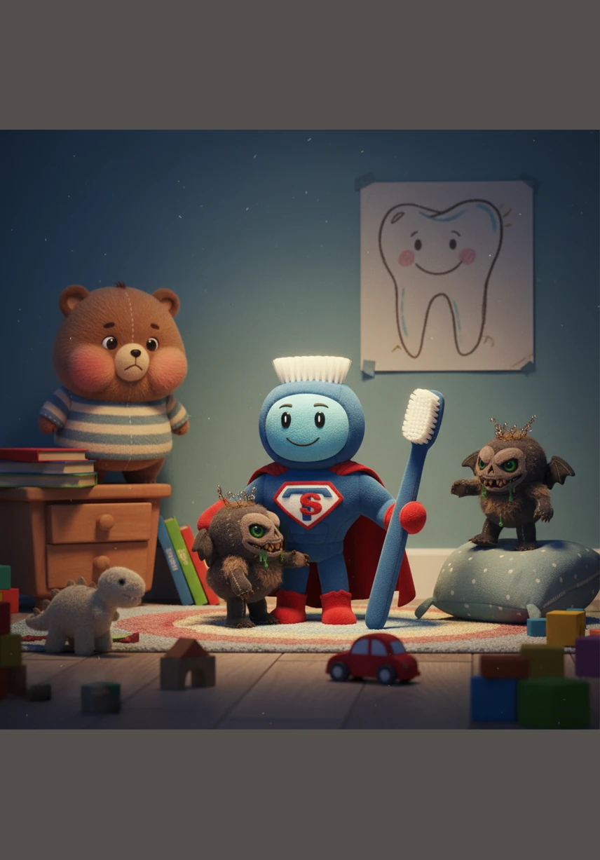 一群戴着尖尖帽子的蛀虫小精灵发现了这个完美的定居点。它们背着小铲子，拎着粘合剂，欢呼雀跃地跳进那个黑色的牙洞，准备在这里建造属于它们的秘密基地。