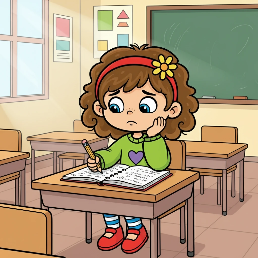 Софійка, маленька дівчинка з блискучими очима, сиділа за партою у класі. Вона відчувала себе трохи сумно, бо сьогодні на уроці було важко зосередитись. Її зошит лежав перед нею, але слова не хотіли складатися у речення.